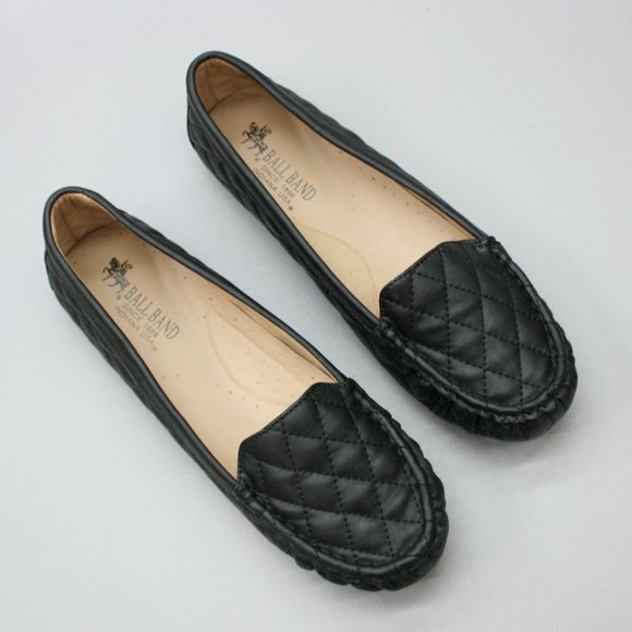 Ball-Band Ladies 10 Flare Black Slip-on Flats Moc-toe Quilted Moccasin Loafers - Picture 7 of 10